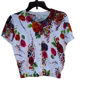 Ronnie Nicole ‎ Short Sleeve Floral Cardigan in Sz Large